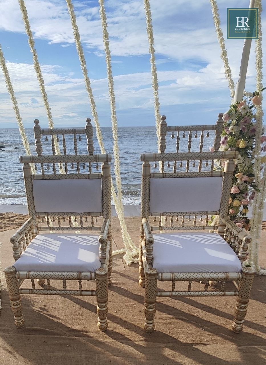 Rent or similar products at EventRentals.lk Traditional Bride and Groom Chairs throne chairs for wedding mandap rental Colombo Sri Lanka EventRentals
