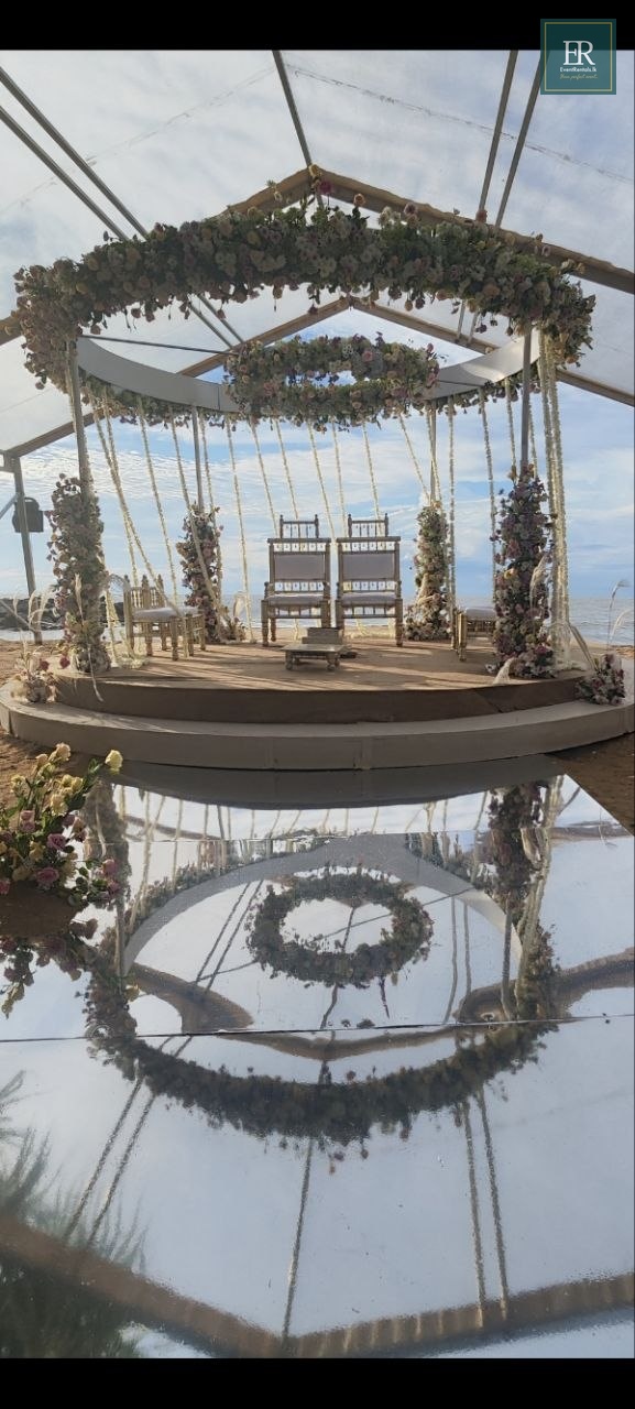 Rent or similar products at EventRentals.lk Bride and groom throne chairs mandap setup beach wedding rental Colombo EventRentals