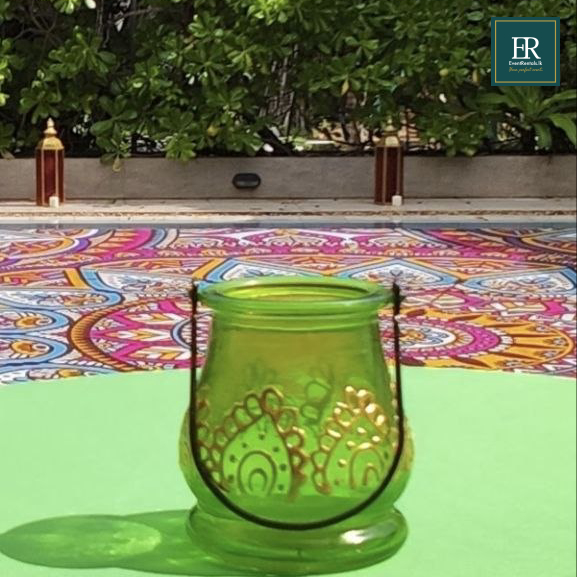 Rent or similar products at EventRentals.lk Green Glass Candle Jar Alternate View for rent at EventRentals.lk - table decor Sri Lanka