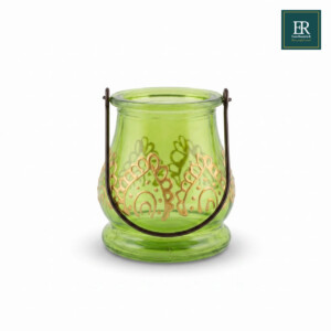 Green Glass Candle Jar for rent at EventRentals.lk - table decor Sri Lanka