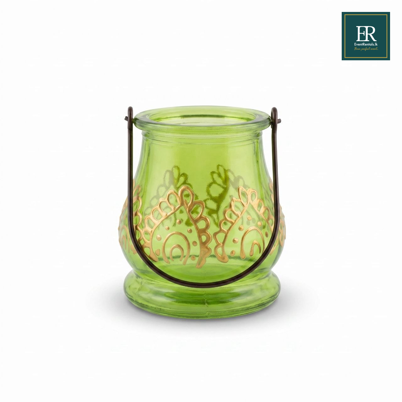 Rent or similar products at EventRentals.lk Green Glass Candle Jar for rent at EventRentals.lk - table decor Sri Lanka