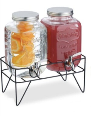 2 x 4Ltr Glass Juice Dispensers with Black Metal Stand